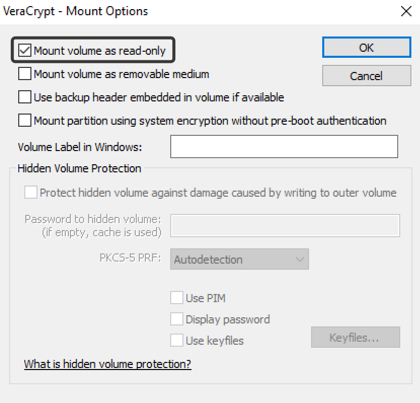 Mount volume as read-only VeraCrypt