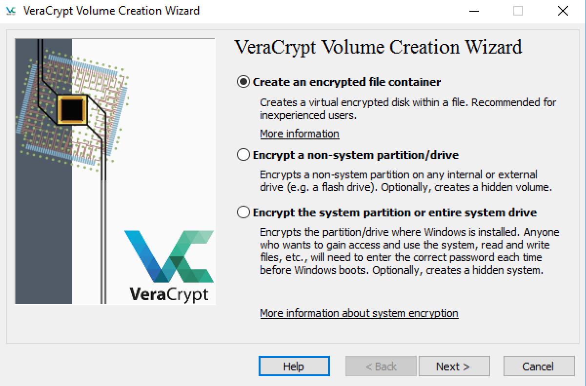 VeraCrypt выбор типа криптоконтейнера