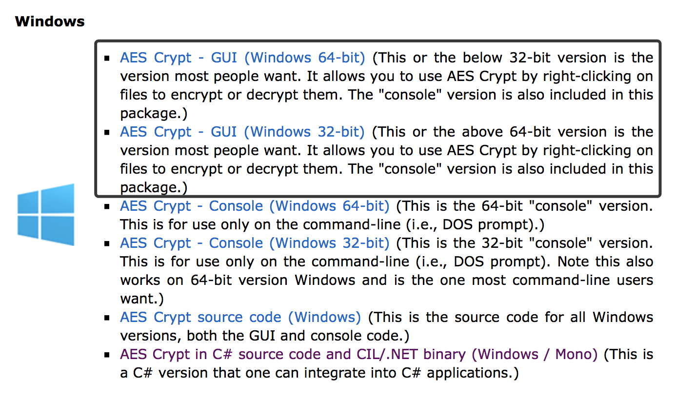 установка AES Crypt Windows