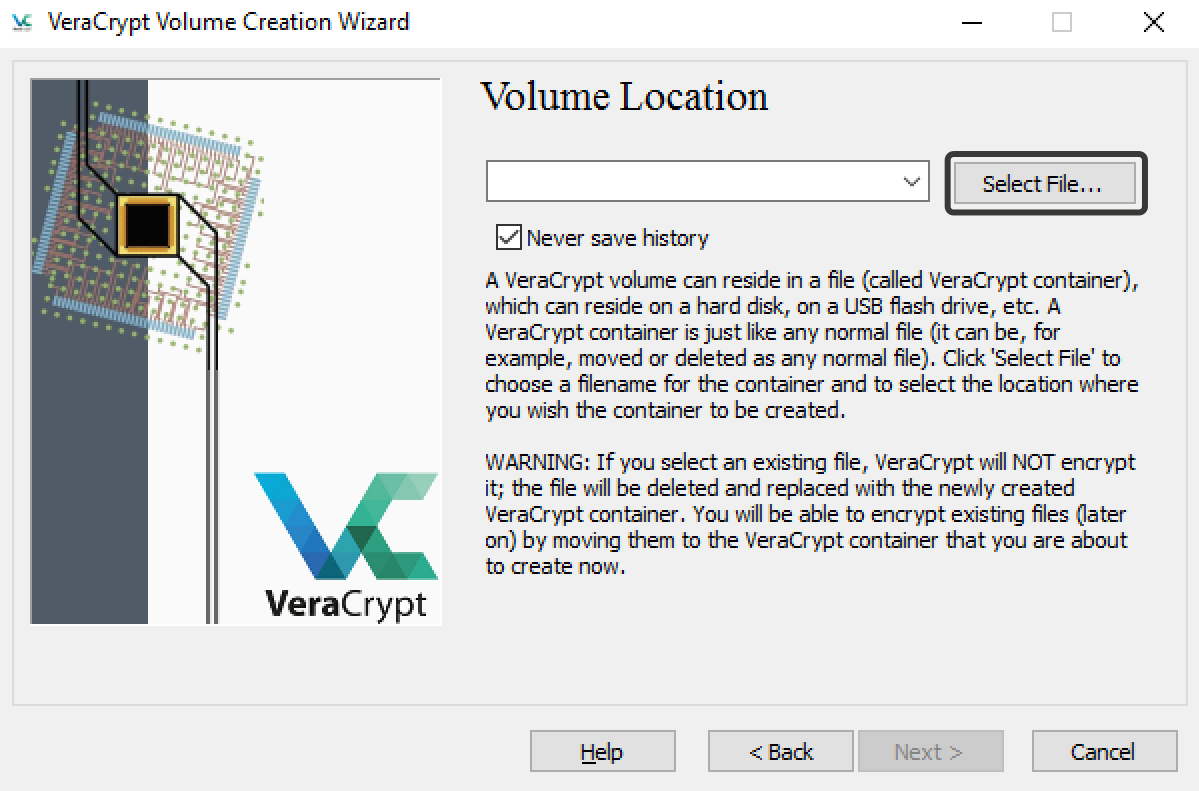 VeraCrypt выбор файла